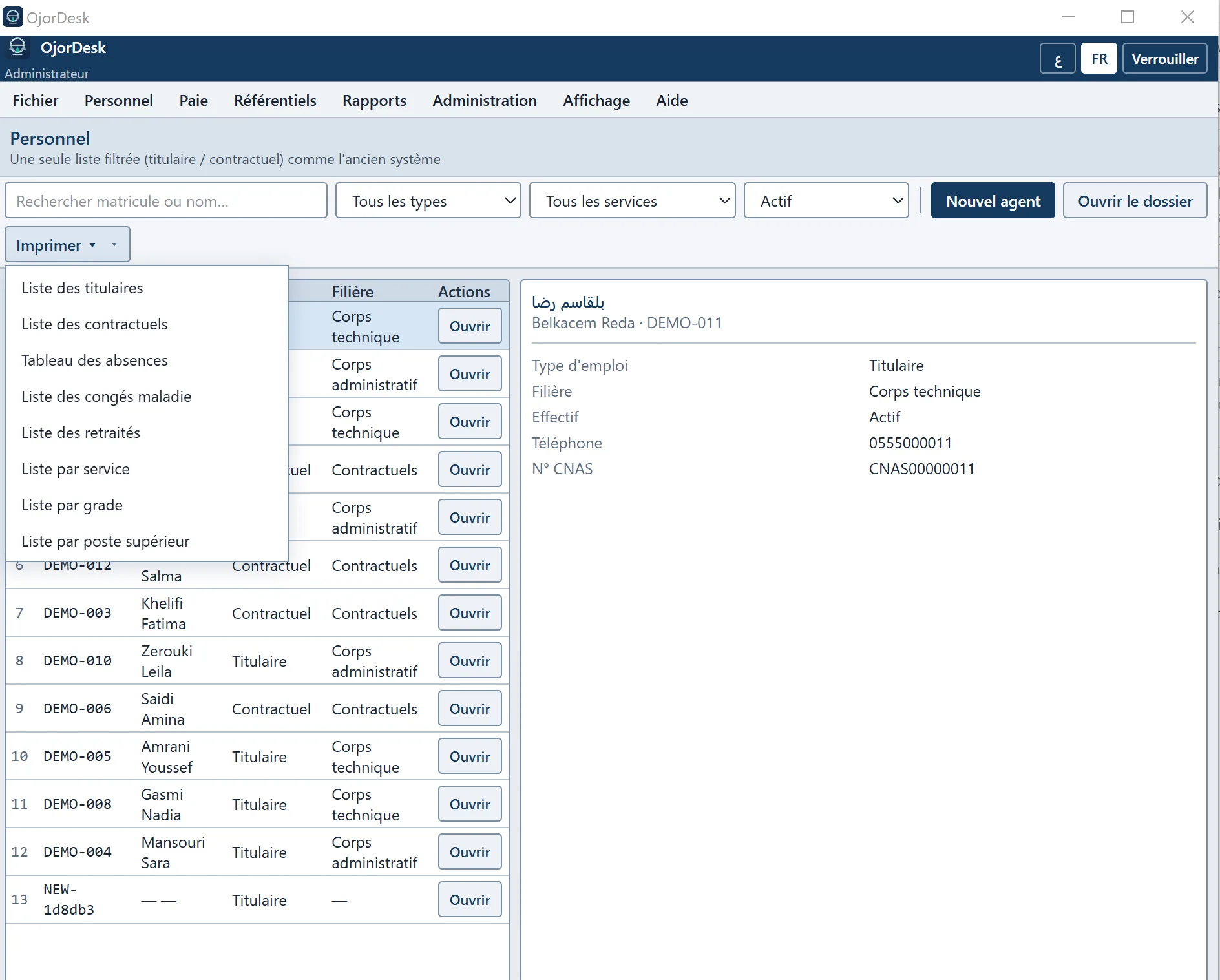 Personnel list with HR print options
